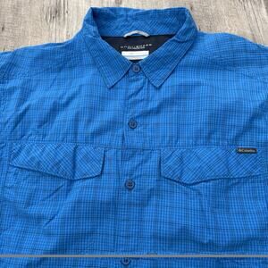 Columbia Shirt Men XL Blue Plaid Omni Shade Lightweight Button Up Sun Protection
